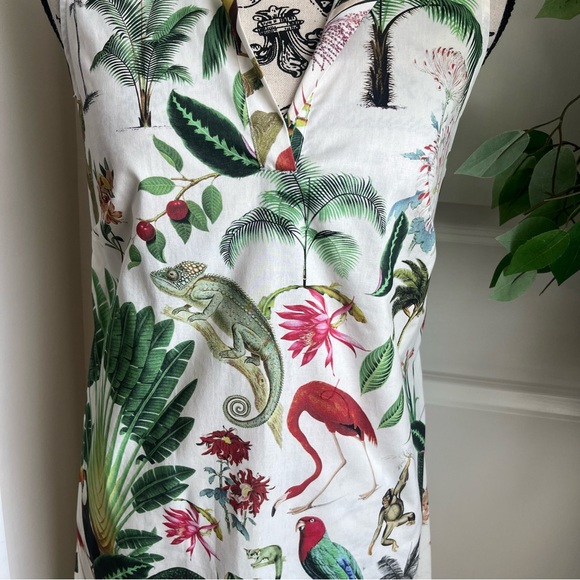Vilagallo Jungle Tropical Print Sleeveless Dress White US Sz 4 - Picture 4 of 16